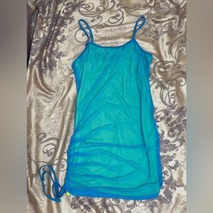 Neon blue/yellow mini dress with side tie.